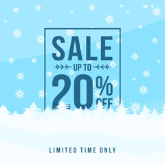 Winter sale up to 20% off. Winter sale banner template design with up to 20 percent off. Super Sale, end of season special offer banner. vector illustration