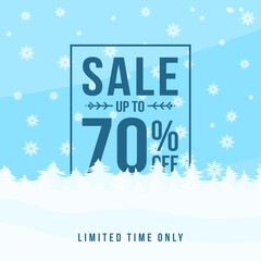 Winter sale up to 70% off. Winter sale banner template design with up to 70 percent off. Super Sale, end of season special offer banner. vector illustration