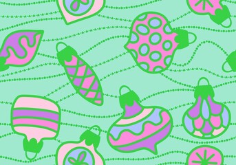 Cartoon Christmas tree balls seamless line art toys pattern for wrapping paper and fabrics and linens and kids