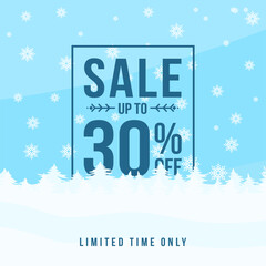 Winter sale up to 30% off. Winter sale banner template design with up to 30 percent off. Super Sale, end of season special offer banner. vector illustration