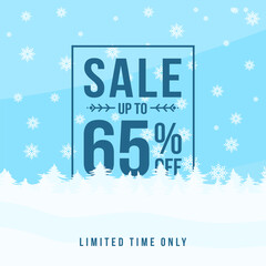 Winter sale up to 65% off. Winter sale banner template design with up to 65 percent off. Super Sale, end of season special offer banner. vector illustration