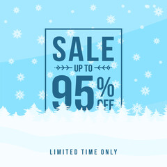 Winter sale up to 95% off. Winter sale banner template design with up to 95 percent off. Super Sale, end of season special offer banner. vector illustration