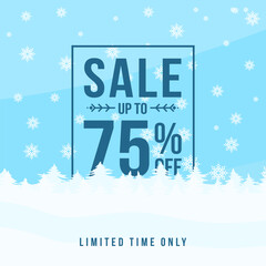 Winter sale up to 75% off. Winter sale banner template design with up to 75 percent off. Super Sale, end of season special offer banner. vector illustration