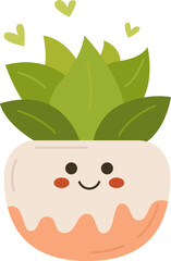 Fototapeta premium Cartoon cute succulent plant in ceramic pot flat icon