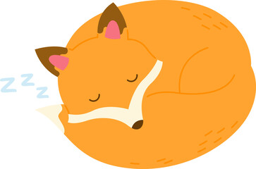 Cute sleeping fox flat icon Wild animal dreaming
