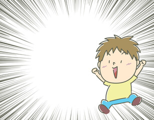 笑顔　笑う　飛ぶ　飛び上がる　男の子　集中線