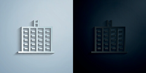 Hospital, building paper icon with shadow vector illustration