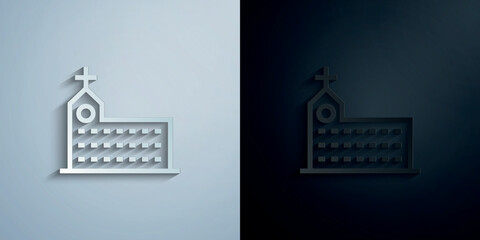 Hospital, building paper icon with shadow vector illustration