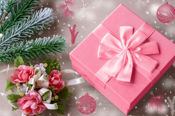 Festive Christmas and new year background decorations with viva magenta color elements.