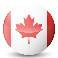 Obraz premium Glass light ball with flag of Canada. Round sphere, template icon. Canadian national symbol. Glossy realistic ball, 3D abstract vector illustration highlighted on a white background. Big bubble.