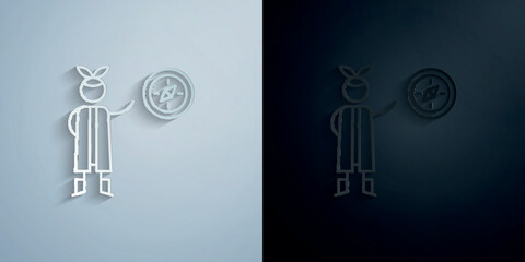 Compass, adventure paper icon with shadow vector illustration