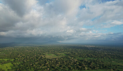 Green Nicaragua landscape with clouds