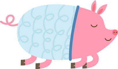 Cute pig in pajama flat icon Funny domestic animal