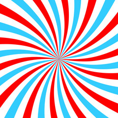 Pink and blue radial twisted stipes. Vortex effect, spiral lines, pinwheel pattern. Circus, carnival or festival background. Bubble gum, sweet lollipop candy, ice cream texture. Vector illustration
