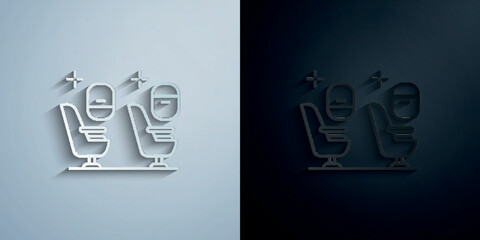 Business class chair, airport paper icon with shadow vector illustration