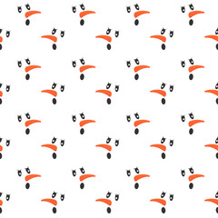 Cute surprised snowman faces background. Winter character seamless pattern. Christmas or New Year scrapbooking or wrapping paper, textile napkin or tablecloth design. Vector flat illustration