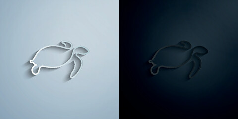 Turtle one line paper icon with shadow vector illustration