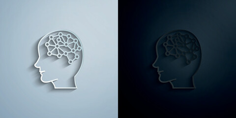 Smart brain artificial intelligence concept line paper icon with shadow vector illustration