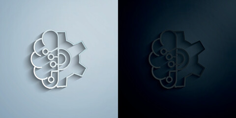 Mechanic brain concept line paper icon with shadow vector illustration