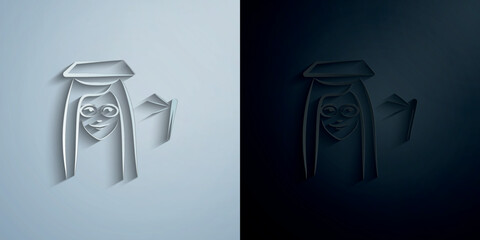 University graduate avatar sketch style paper icon with shadow vector illustration