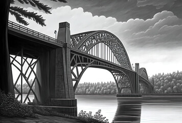 Washington, USA's Key Bridge in grayscale. Generative AI