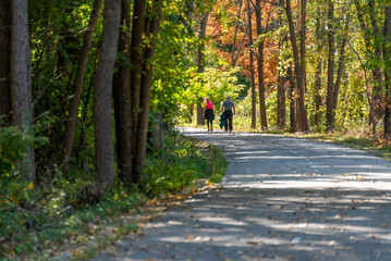 People Walking On The Trail In Fall Color