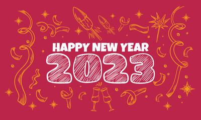 banner template for celebration in the new year. premium sketch vector