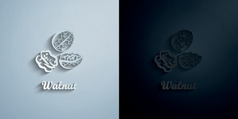 Crustaceans, fruit, walnut paper icon with shadow vector illustration