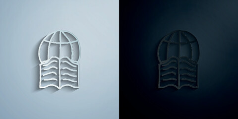 The globe and the book sketch paper icon with shadow vector illustration