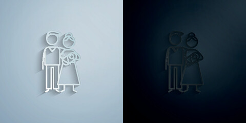 Family, parents, baby paper icon with shadow vector illustration