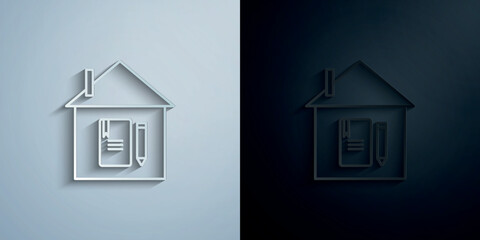 Home schooling, home schooling paper icon with shadow vector illustration