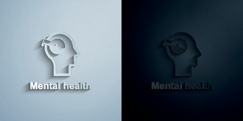Human mind, mental, health paper icon with shadow vector illustration