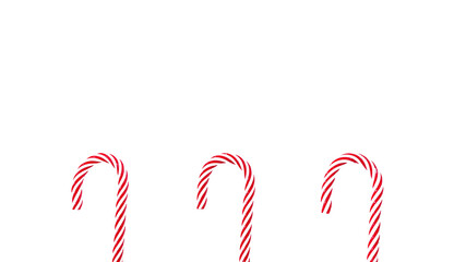 Three red Christmas candy sticks on transparent background. Detail for season greetings card or banner