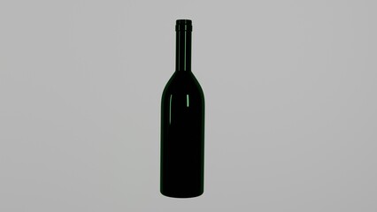 Green glass bottle for wine isolated on white background. 3D render