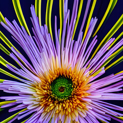 a close up of a purple and yellow flower. Generative AI.