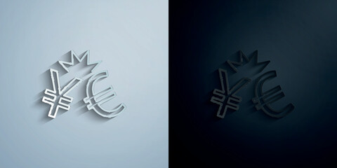 Obraz premium Yen and euro war outline style paper icon with shadow vector illustration