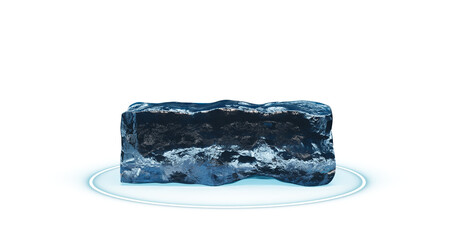 PNG. A piece of blue transparent ice on a  isolated background. Element for your design.	