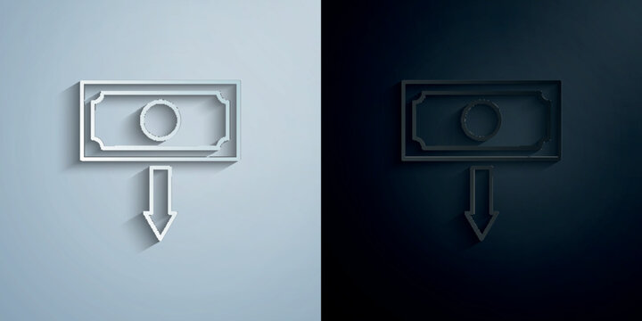 Depreciation outline style paper icon with shadow vector illustration