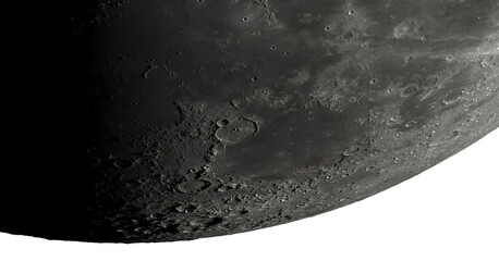 The moon, south pole detail on plain or transparent background - 3D render - maps from Nasa
