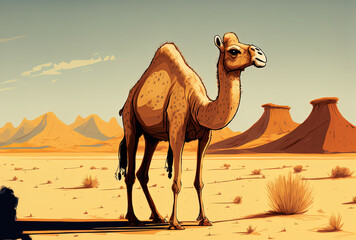picture of a camel wandering over the desert at daytime. Generative AI