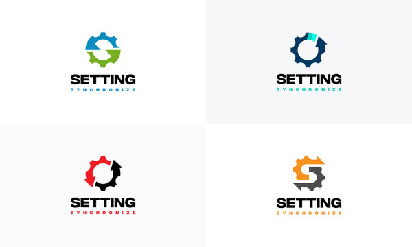 Set of Mechanic Logo designs concept vector, Gear synchronize logo template icon