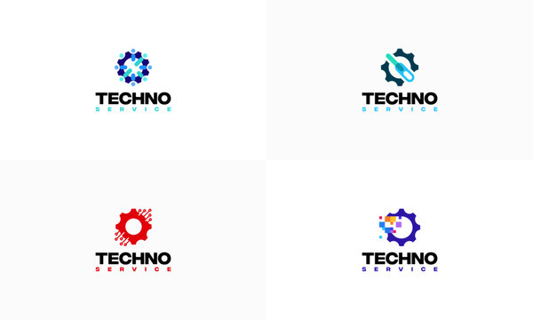 Set of Gear Technology Logo designs concept vector illustration, Mechanic logo designs symbol icon