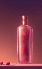 Obraz na płótnie Canvas A translucent matte bottle of golden and cherry color cosmetics with red petals inside the bottle. Generative AI.