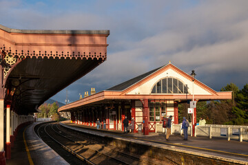 5 December 2022. Aviemore, Highlands and Islands,Scotland. This is Aviemore Railway Station, The Strathspey Railway on a sunny afternoon.