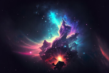 Unending space Cosmic nebula in endless cosmos, billions of stars and galaxies, light from faraway stars. Generative AI