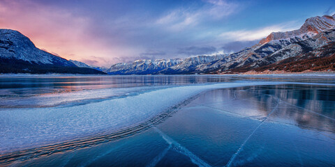 Winter Sunrise in Canadian Rockies, Abraham Lake, Banff National Park	