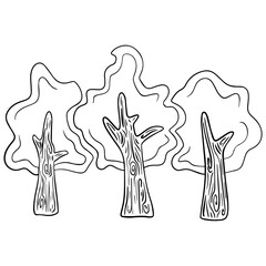 Vector illustration. Coloring three trees.