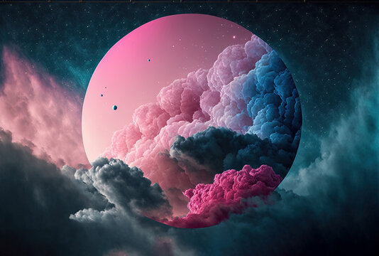 backdrop with pink clouds and a galaxy. Generative AI