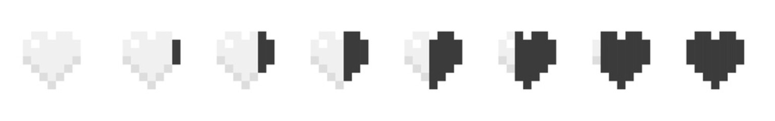 Pixel Hearts Set. Minecraft Vector Hearts Set. White and Grey Colors. 
