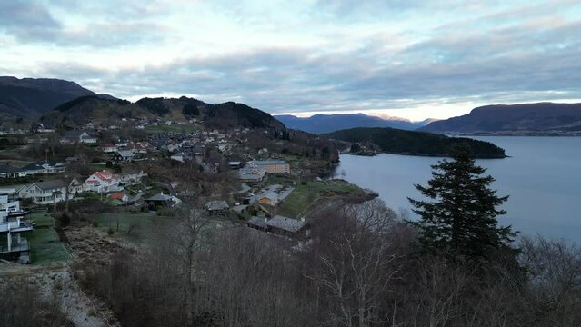 Panorama of the Solstrand hotel on the coast of the Bj&oslash;rnafjord, Norway